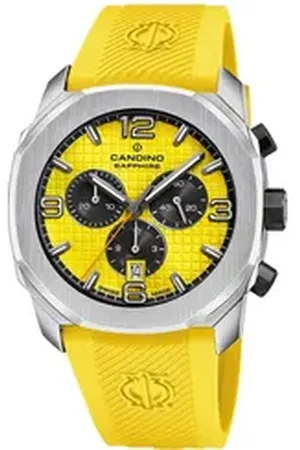 Candino Chronograph Herrenuhr Kautschuk gelb , (Chronograph), Herren Armbanduhr rund, Kautschukarmband gelb, Sport gelb