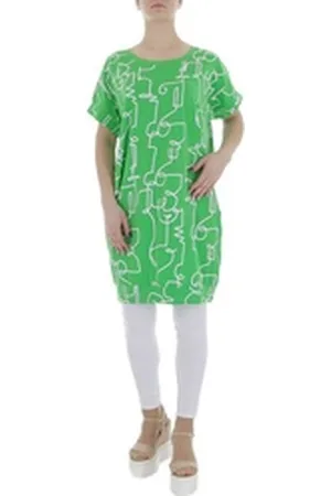 Ital-Design Tunikashirt Damen Freizeit (85987290) Textprint Stretch Top & Shirt in Grün grün S/M