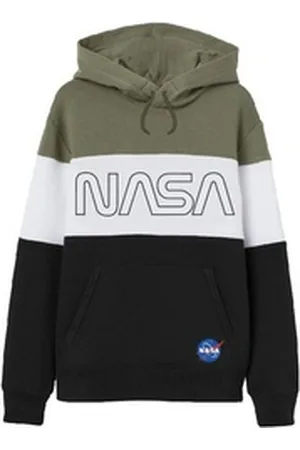 Nasa Kapuzensweatshirt -Sweatshirt für Jugendliche, Schwarz/Weiß/Khaki Gestreift, 100% bunt 134/140