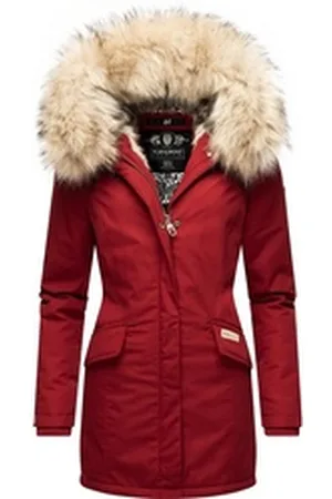Navahoo Wintermantel Cristal stylischer Damen Winterparka mit Kunstfell-Kapuze rot M (38)