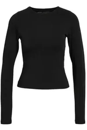 Noisy May Shirttop Top eng anliegend Langarm Rundhals Spitzen-Details NMASH L/S LACE BACK TOP VIP schwarz XL