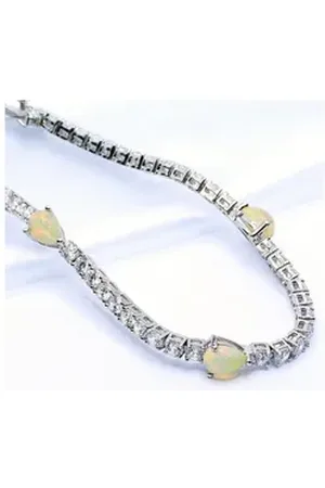 Goldene Hufeisen Tennisarmband echter Welo Opal Armband 925 Sterling-Silber Edelsteine, Damen Armschmuck mit Edelsteine silberfarben