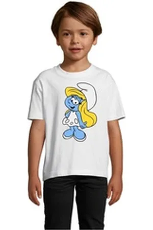 Blondie & Brownie T-Shirt Kinder Schlumpfine Schlumpf Schlumpfhausen Papa Schlumpf Smurf weiß 4 Jahre (96/104)