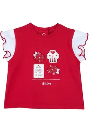 chicco T-Shirt T-Shirt (1-tlg) Mädchen T-Shirt – Rotes Kurzarmshirt mit Applikationen & Rüschenärmeln rot 92