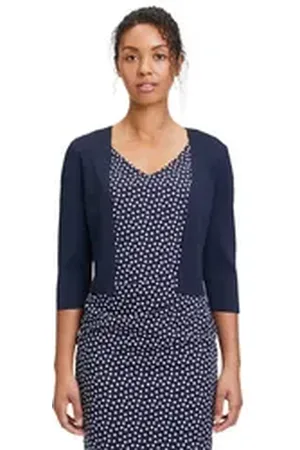 Vera Mont Strickjacke Strickbolero langarm (1-tlg) Ärmelschlitz blau XL