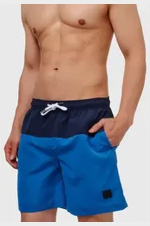 INDICODE Badeshorts Pruitt elastischer Bund mit Kordelzug, Color-Block-Optik rot S