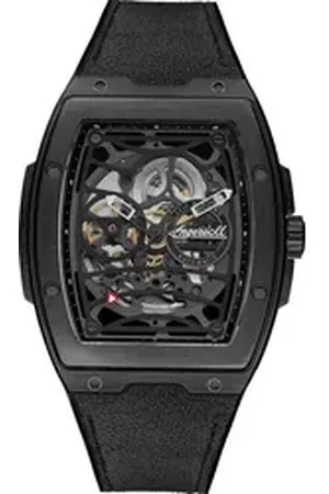 INGERSOLL 1892 Quarzuhr Herrenuhr PUR/Alcantara schwarz, (Analoguhr), Herren Armbanduhr eckig, PUR/ Alcantaraarmband schwarz, Elegant schwarz