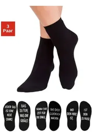 ARIZONA Kuschelsocken (Packung, 3-Paar) mit Antirutsch in Form eines Spruches schwarz 39-42