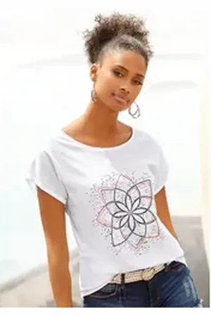 Buffalo T-Shirt mit modischem Frontdruck aus weicher Baumwoll-Qualität weiß 36/38