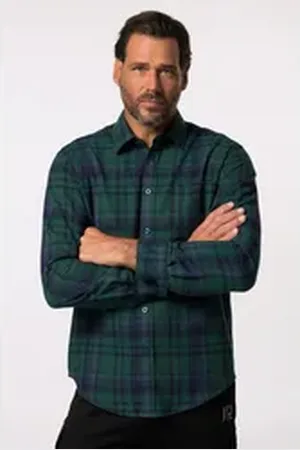 JP 1880 Businesshemd Karo-Flanellhemd Outdoor Langarm Kentkragen blau 6XL