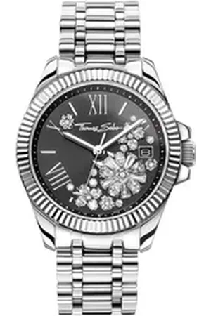 Thomas Sabo Quarzuhr DIVINE FLOWER WA0421-201-201-33MM, Armbanduhr, Damenuhr, Edelstahlarmband, analog, Tag, Zirkonia (synth) silberfarben