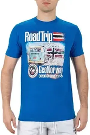 Geographical Norway T-Shirt Casual Kurzarm Shirt bajiami Men Royal Blue L mit auffälligen Prints blau L