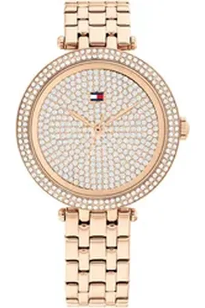 Tommy Hilfiger Quarzuhr NATALIE 1782761, Armbanduhr, Damenuhr, Edelstahlarmband, analog, Glaskristalle goldfarben