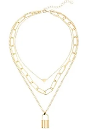 Lascana Ketten-Set, 3-reihige Kette mit Herz & Schloss, mehrreihige Halskette, Halsschmuck goldfarben