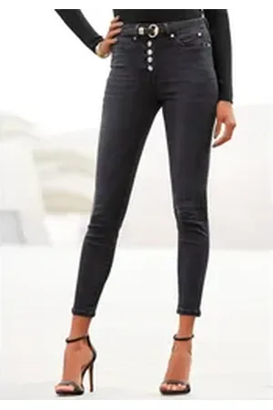 Buffalo High-waist-Jeans mit modischer Knopfleiste, schmale Skinny-Jeans, Stretch-Qualität schwarz 34