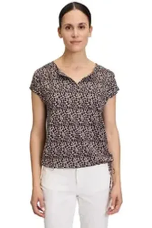 Betty & Co Kurzarmshirt Betty & Co Casual-Shirt mit Tunnelzug (1-tlg) Druck braun S