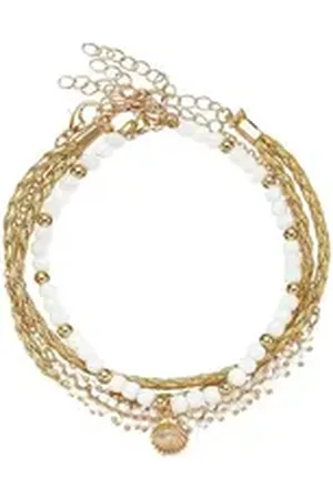 Lascana Fußketten Set 3 einzelne Fußkettchen in Boho Stil (3-tlg), und Glasperlen, Fußkettchen mit Anhänger goldfarben