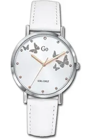 GO Girl Only Quarzuhr Leder Damen Uhr 699346, (Analoguhr), Damenuhr mit Lederarmband, rundes Gehäuse, mittel (ca. 34mm), Fashion- weiß