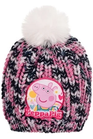 Peppa Pig Bommelmütze Kinder Mädchen Winter-Mütze Strick-Mütze mit Kunstpelz Bommel lila 52