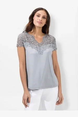 Alessa W Witt T-Shirt Spitzenshirt grau|silberfarben 36