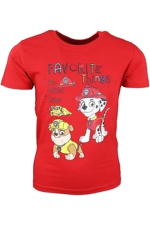 Paw Patrol Print-Shirt Marshall Rubble Kinder Jungen T-Shirt Gr. 98 bis 128, Rot oder Grau rot 128