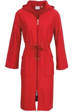 Carl Ross Damenbademantel Damen Bademantel, Wadenlang, Baumwollmischung, Kapuze, Reißverschluss, Mit einem Reißverschluss rot 40-42
