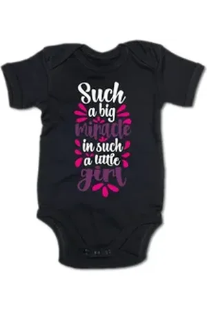 G-graphics Kurzarmbody Such a big miracle in such a little girl Baby Body mit Spruch / Motiv / Aufdruck • zur Geburt / Babyparty schwarz 0-3 Monate