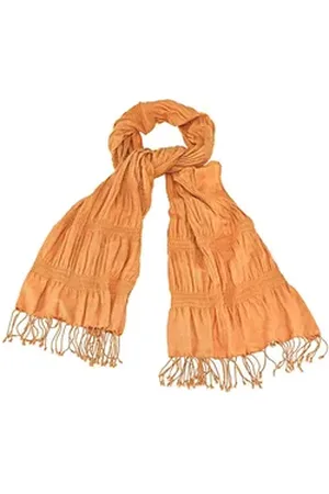 Tamaris Schal Scarf, (Set, 1-St. 1-teilig), geraffter Damen Schal mit Fransen orange|silberfarben