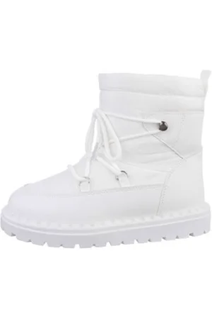 Ital-Design Damen Snowboots Freizeit Snowboots Flach Schnürstiefeletten in Weiß weiß 37 EU