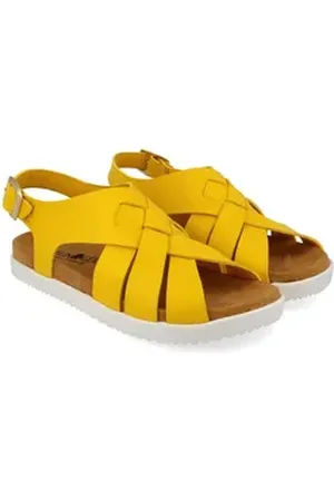 Haflinger Elba Slide vegane Pantolette Sandale mit Riemen Hausschuh gelb 39 EU