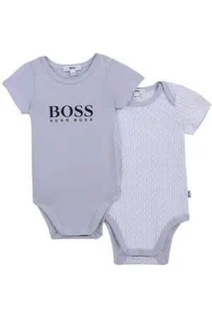 HUGO BOSS Kurzarmwickelbody Baby Bodyset zweiteilig hellblau mit Logo Details 12 Monate