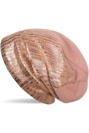 styleBREAKER Strickmütze Feinstrick Beanie mit Metallic Print (1-St) rosa