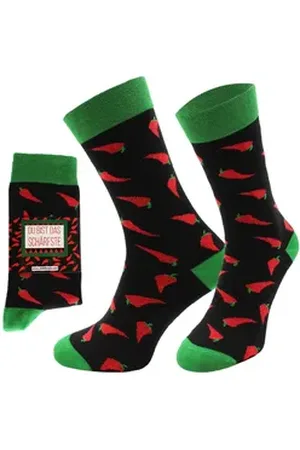 Chili Lifestyle Freizeitsocken CHILI Lustige Socken mit Spruch Banderole als Geschenksocken (Paar, 1-Paar, Mit Spruchbanderole) Weichbund ohne Gummidruck grün|rot|schwarz 36-40