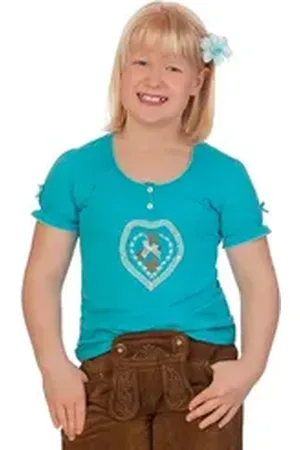 SPIETH & WENSKY Trachtenbluse Trachtenshirt Kind - WAPITI - aqua 110/116