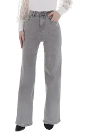Ital-Design Mom-Jeans Damen Party & Clubwear (86359019) Destroyed-Look Glänzend High Waist Jeans in Grau grau M/38
