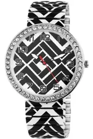 Karma Quarzuhr Damenuhr Edelstahl Damen Armbanduhr Boho Schwarz Weiß, (Damenschmuck Metall Quarzuhr modern Geometrisch Muster), leuchtende Zeiger Similisteine