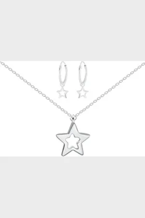 ALEXANDER YORK Schmuckset Kinder Charm-STERN, 4-tlg. (Set, Kette mit Anhänger, Creolen), 925 Sterling Silber silberfarben
