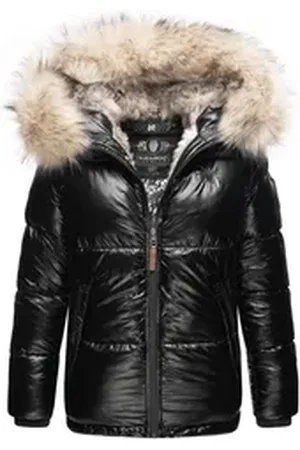 Navahoo Winterjacke Tikunaa warm gefütterte Damen Steppjacke mit Kunstfellkapuze schwarz L (40)