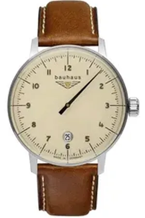 Bauhaus Quarzuhr Monotimer Herrenuhr Beige Lederband Braun 40 mm 2042-5