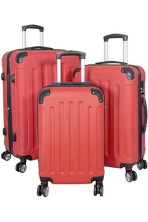 MONOPOL® Kofferset 3er Reisekoffer Set Trolley Hartschale Flugzeugkoffer, 4 Zwillingsrollen & Hartschale & Teleskop-Trolleygriff rot