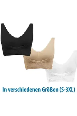 GENIUS Bügelloser BH Cara Mia Damen BH Dessous ohne Bügel, Doppelte Unterstützung (3er-Pack) BH-Set bügellos 3 tlg. XL