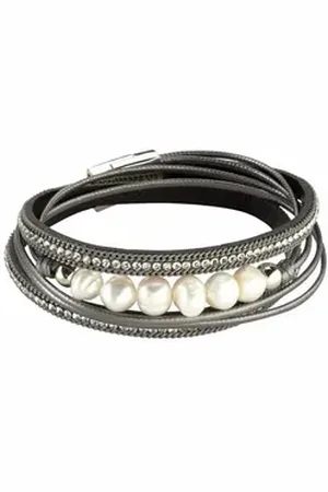Firetti Armband zum Wickeln, trendy, mit Strassstein - mit Wachsperle grau|silberfarben