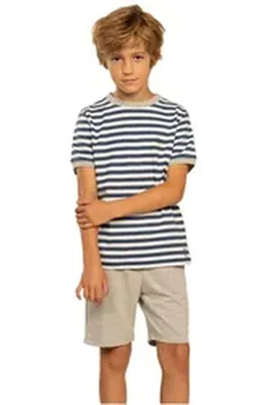 Eskimo Schlafanzug Kids (Set, Set) Jungen Schlafanzug kurz Shorty Baumwolle grau|lila 10 (Körpergröße 140)