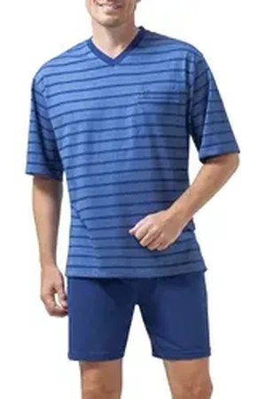 HAJO Shorty Klima Light kurzer Herren Schlafanzug (Set, 2 tlg) Zweiteiler mit V-Ausschnitt - bügelfrei blau L