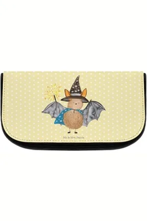 Mr. & Mrs. Panda Kosmetiktasche Fledermaus Zauberer - Gelb Pastell - Geschenk, Frauen, Kosmetiktasche (1-tlg), Übersichtliche Fächer gelb
