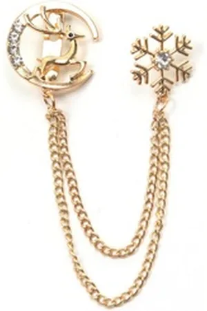 Firetti Brosche Schmuck Geschenk Ansteckschmuck Glieder Schneeflocke, Mond, Hirsch, mit Glasstein gelb|goldfarben