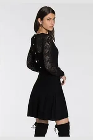 melrose Strickkleid für besondere Anlässe, kurzes Kleid, taillierter Schnitt schwarz 44