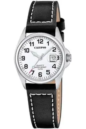 Calypso Quarzuhr Basic Damenuhr K5871-1 Weiss Lederband Schwarz 29,7 mm