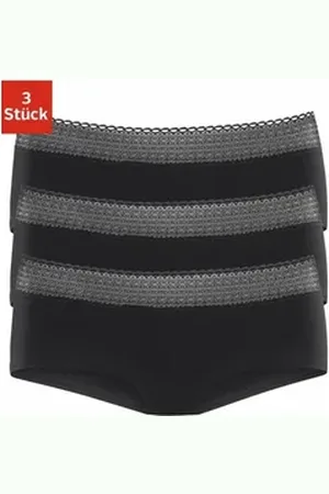 QS by s.Oliver Panty (3er-Pack) aus elastischer Baumwoll-Qualität mit grafischer Spitze schwarz 32/34