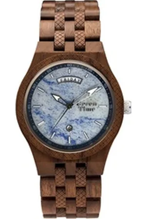 Green Time Quarzuhr ZW146B, Armbanduhr, Herrenuhr, Holzuhr, Leuchtzeiger, Datum blau